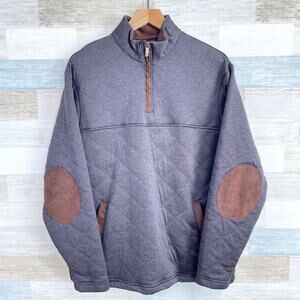 Cremieux Quilted 1/4 Zip Sweatshirt Gray Elbow Patches Pockets Mens Large